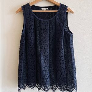 Max Studio lace tank, blue/black.  size M